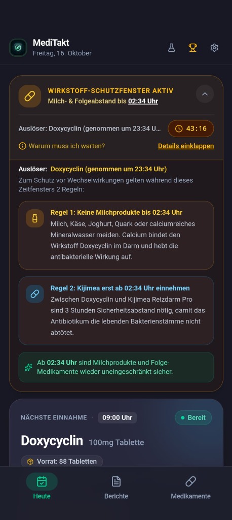 MediTakt Wirkstoff-Schutzfenster Regeln